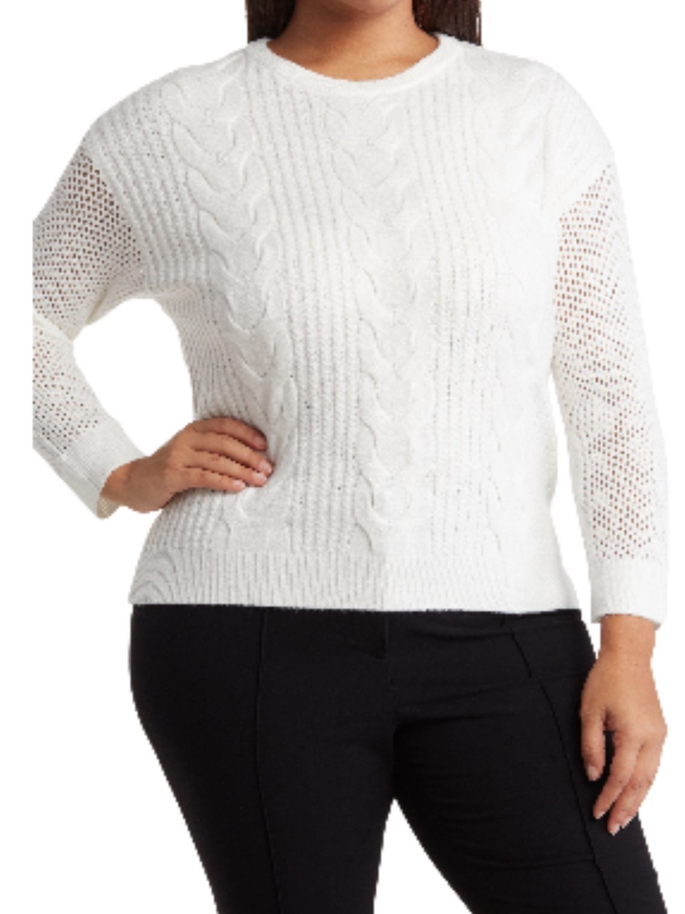 Tahari Snow Globe Cable Crew Pullover - White